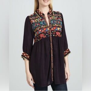 Johnny Was Black Tunic with Colorful Embroidery